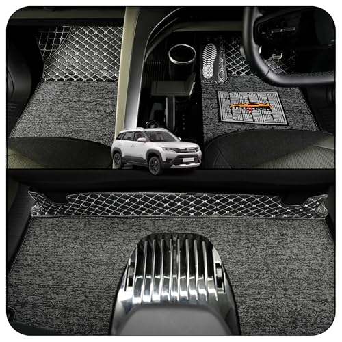 Image of CONTINENTAL [Butterfly 7D Brezza Car Mats] Luxury 7D Car Floor Mats for Brezza (2022-2026) || Scratchproof & Waterproof 7D Car Mats || Color - Black & Silver