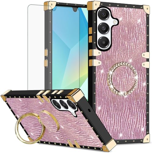 Asuwish Phone Case for Samsung Galaxy A26 5G Magnetic Mobile Cell Cover with Tempered Glass Screen Protector and Heavy Duty Shockproof Protection Stand Ring Hard Holder A 26 26A LTE Women Men Pink