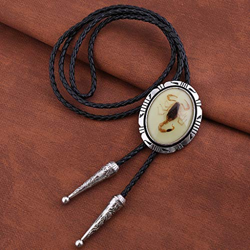 Image of HUABOLA CALYN Bolo Tie for Men Women, Native American Rodeo Cowboy Turquoise /Scorpion /Tiger Eye /Black Agate Leather Necktie
