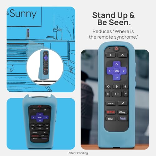 Image of GripStand by 73&Sunny Silicone Remote Cover for Roku Voice, Stand Up Design, Enhanced Grip, Compatible with TV Streaming Stick Plus 2025 4K /HD /HDR, Fits AirTag & Tile Mate, Sky Glow