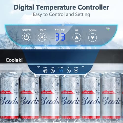Image of Coolski Beverage Refrigerator, 24 Inch Under Counter Beverage Fridge, 180 Cans Built-In or Freestanding Beverage Cooler with Glass Door for Home Bar Kitchen, ETL, DOE, NSF Approved