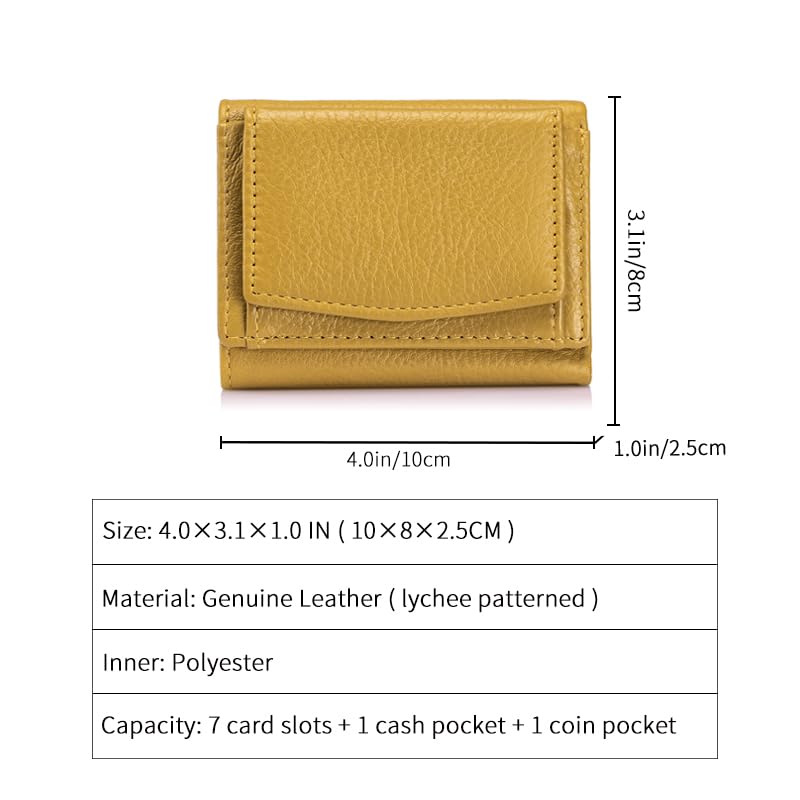 Image of Small Wallet Women Genuine Leather RFID Blocking Trifold Tiny Wallets with Snap Coin Pouch 7 Card Solts