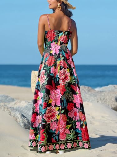 CUPSHE Women's Summer Dresses Casual Spring V Neck Sleeveless Floral Beach Vacation Long Spaghetti Strap Flowy Maxi Dress - Image 4