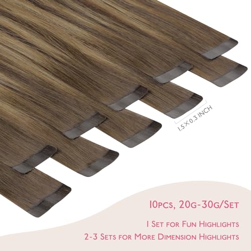 Image of WENNALIFE Tape in Hair Extensions Human Hair Balayage Chocolate Brown to Caramel Blonde Tape in Extensions, 10pcs 30g 20 inch