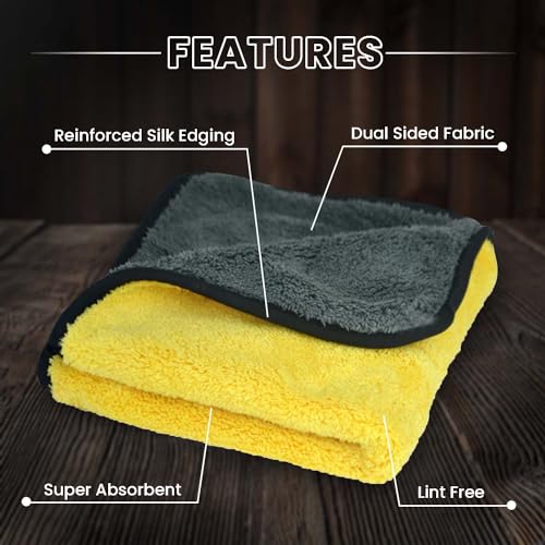 Image of Autofy 500GSM - 40cm x 60cm - [Pack of 2] - Microfiber Cloth Double Sided Microfiber Cloth for Car Lint Free Super Soft Plush Car Cleaning Cloth Sueded Edges for Scratch Free Car & Bike Cleaning