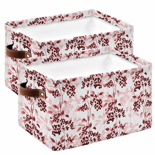Red Botanical Floral Large Storage Baskets Bins Spring Summer Wildflower