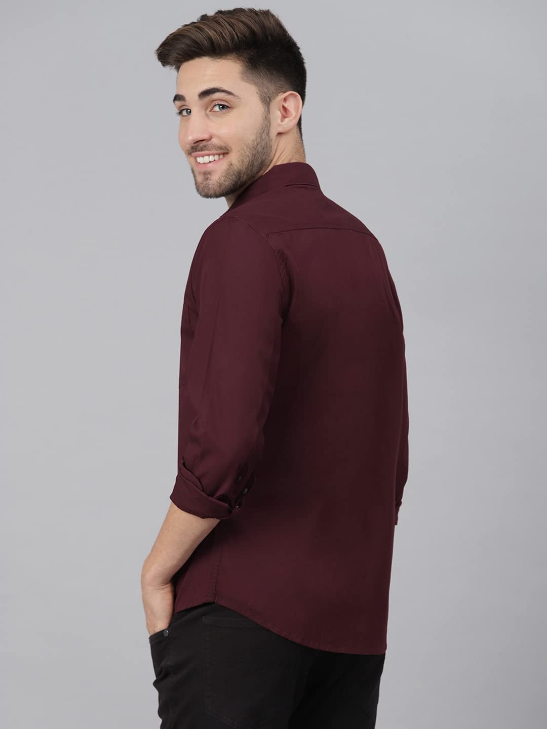 Dennis Lingo Men's Solid Burgundy Casual Shirt (C301_Burgundy_S) 4