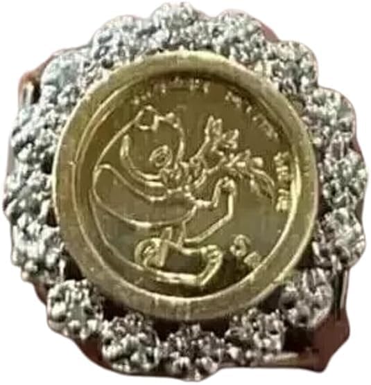 Finecreation_usa-1.00Ct Round Cut Real Moissanite Diamond Prong Set Woman's Vintage Chinese Panda Coin Ring 14K Yellow Gold Finish