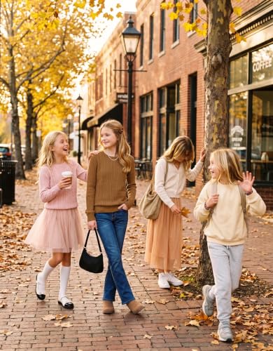 Image of Arshiner Girls Sweaters Long Sleeve Crew Neck Pullover Sweater Jumper Tops