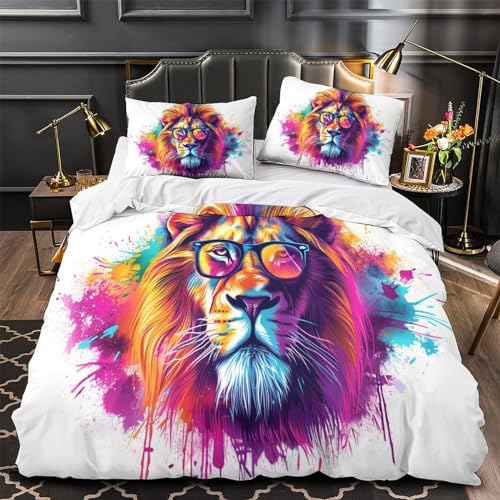 Housse de couette lion 3D microfibre lit double 200x200 ensemble de literie - 4