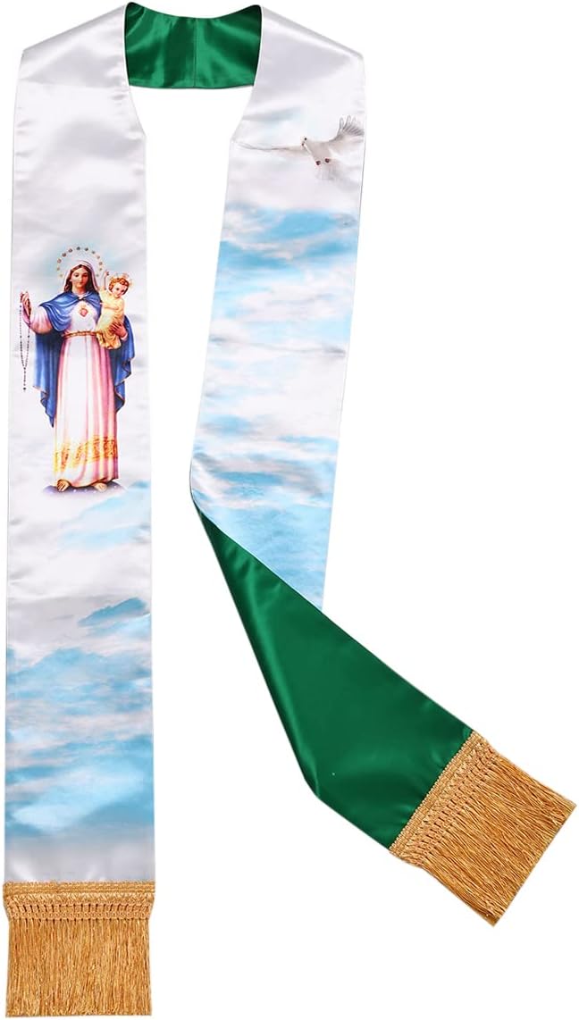 BLESSUME Church Priest Reversible Stole Clergy Mass Stole with Tassels