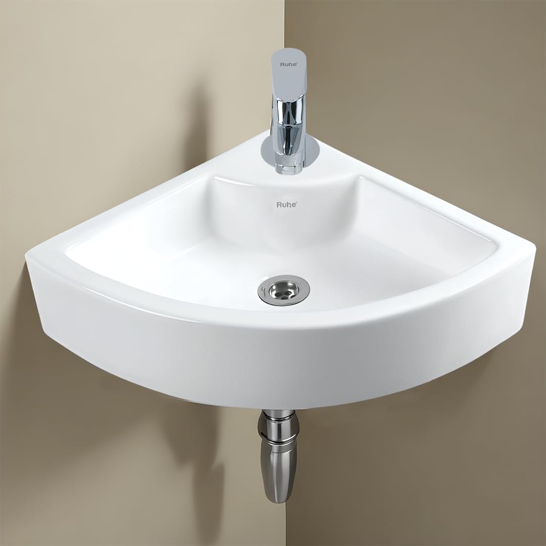 Ruhe® 23x18x5 Inches Ara WallHung WashBasin White Corner Ceramic, Modern Bathroom Sink for Home, Hotel, Office, Wall-Mount Installation, Spacious Bowl, Glossy Finish (B0DBHMSNVK) Amazon Price History, Amazon Price Tracker