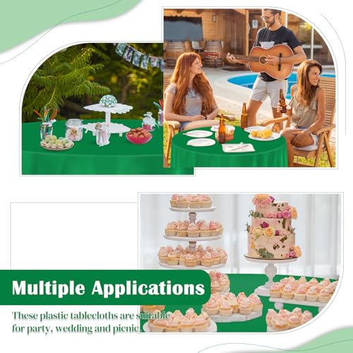 Image of Green 14 Pack 84 Inch Plastic Tablecloths, Disposable Round Plastic Tablecloth, Party Table Cover Plastic Table Cloth