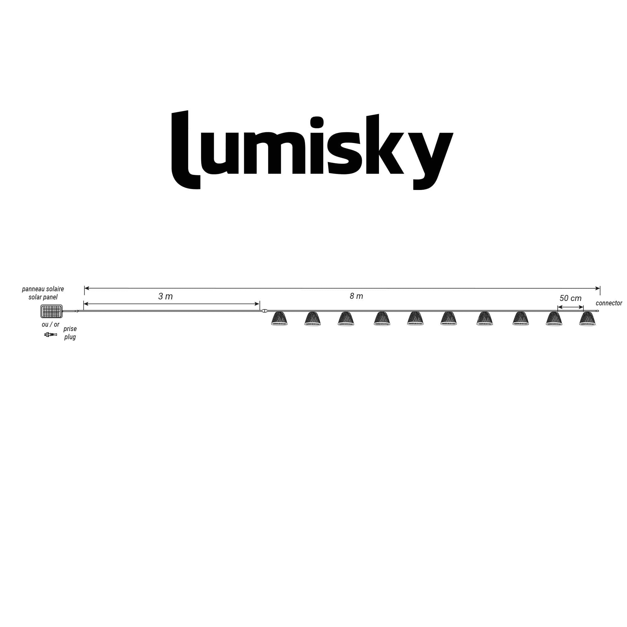 Ghirlanda luminosa esterna collegabile 10 paralumi naturali in bambù LINA LIGHT HYBRID LED bianco caldo 8m solare e su settore