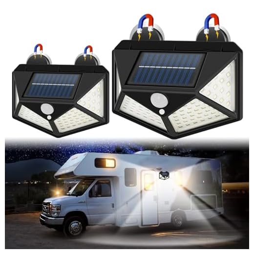 EJYTRVT Magnetic Solar RV Light with Motion Sensor – Bright 100 LED RV Exterior Light, Waterproof RV Porch Lights for Camper, Trailer, Motorhome Outdoor– Easy Install with 2 Strong Magnets (2 Pack)