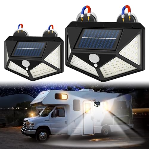 EJYTRVT Magnetic Solar RV Light with Motion Sensor &ndash; Bright 100 LED RV Exterior Light, Waterproof...