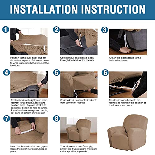 H.versailtex Recliner Chair Cover Velvet Plush 1-Piece Bundle Dining Room Chair Slipcovers Set Of 4, Camel #TOP3