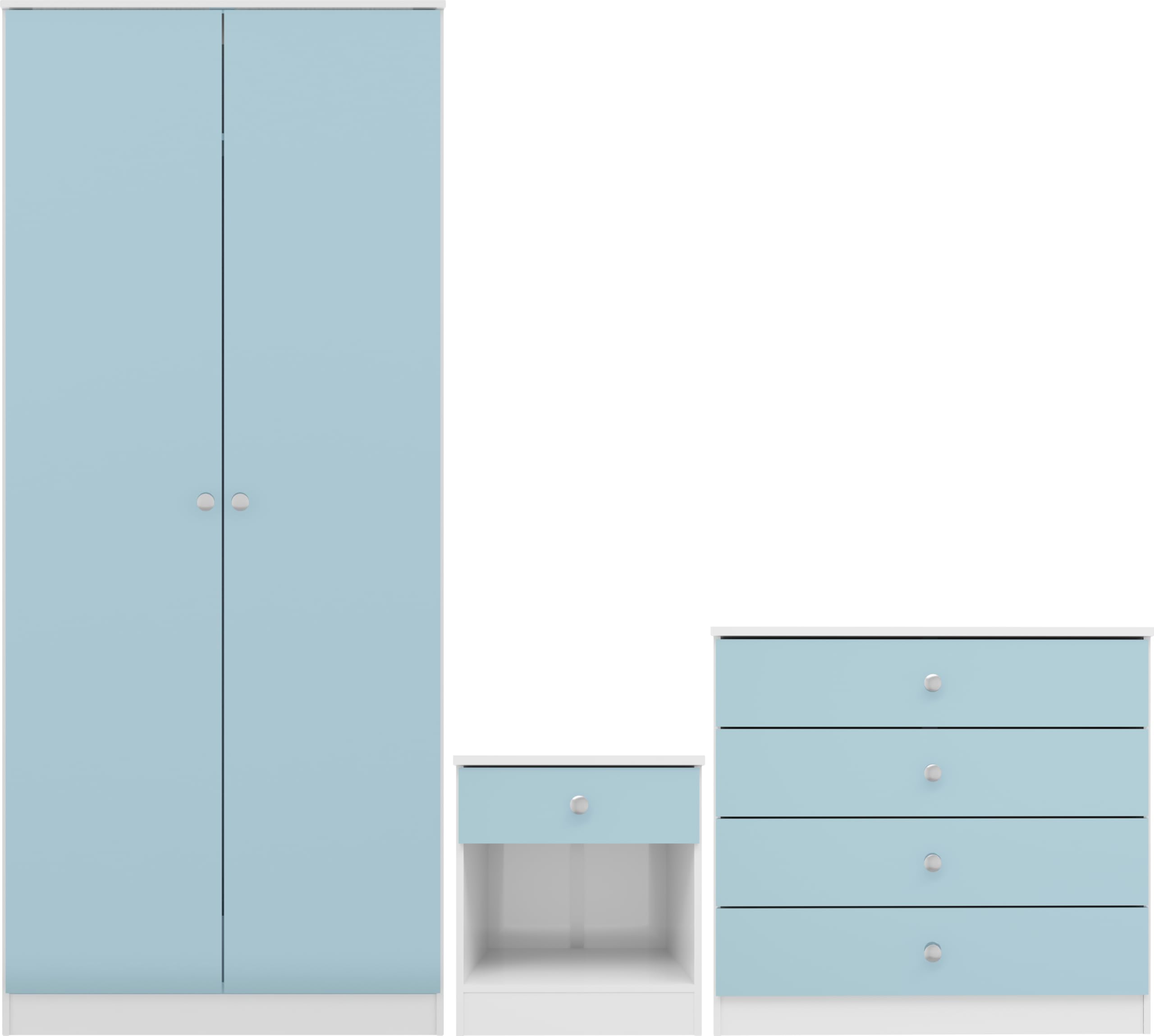 Seconique Denver 3 Piece Bedroom Furniture Set - White/Blue