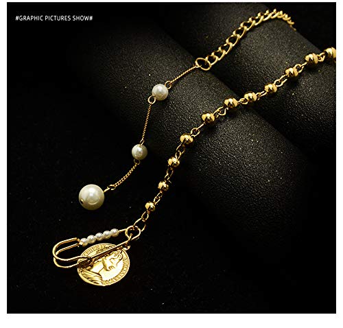 Y2K Necklace Coin Pendant Layered Necklace 18K Gold Plated Ball Splicing Chain Paper Clip Pearl Drop Fashion Y2K Choker Jewelry For Women Girl #TOP4