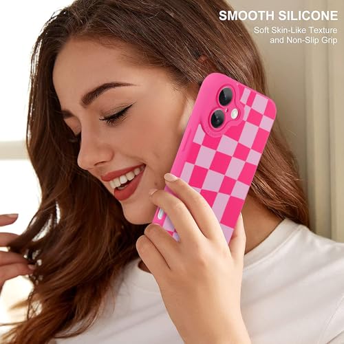 Image of ZIYE for iPhone 16 Plus Case Hot Pink Grids Plaid Checkerboard Pattern