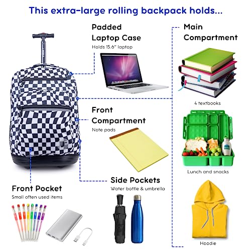 Image of J World Sundance Laptop Rolling Backpack for Girls Boys. Roller Bookbag with Wheels, 20 Inch, Wavy Checkers