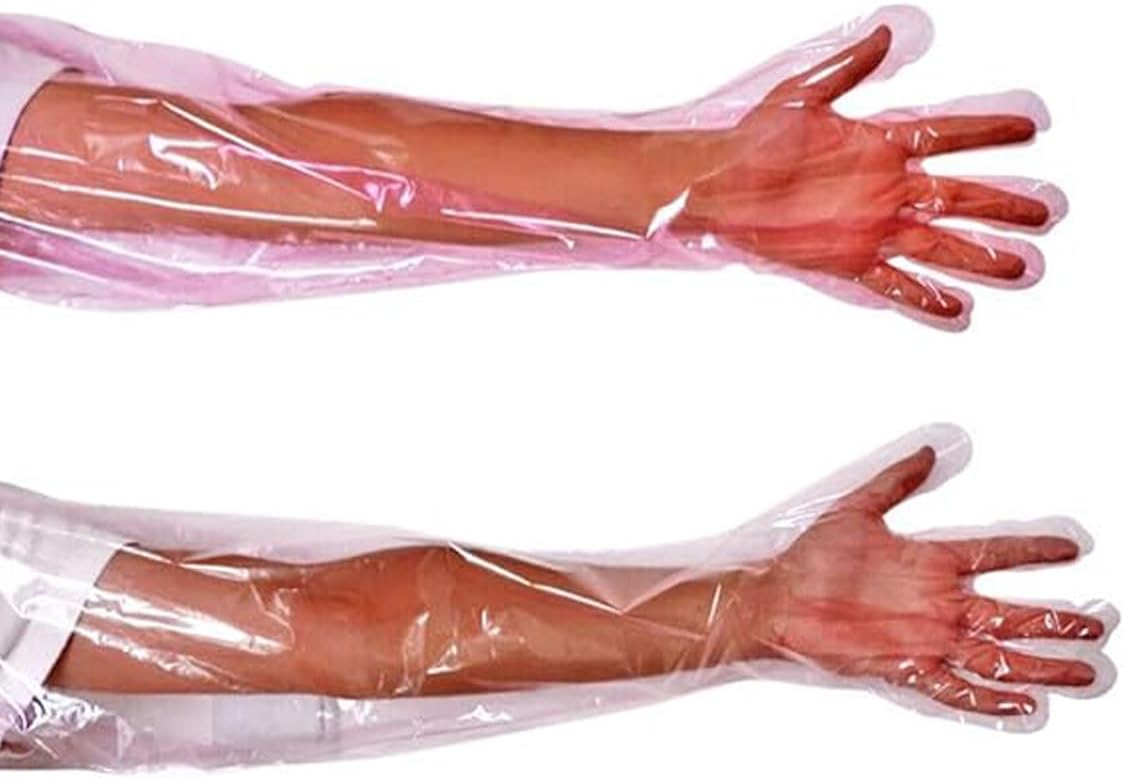 50pcs Disposable Long Plastic Gloves, Veterinary Insemination Gloves, Full Arm Long Sleeve, Field Dressing, 35 Inches, Transparent, Waterproof