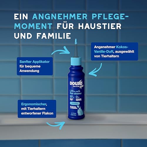 DOUXO Skin & Coat SPA – Ultra-Safe* Ohrreiniger für Hunde und Katzen, 120 ml, reinigt sanft das Ohr, entfernt Ohrenschmalz, hautfreundliche Formel