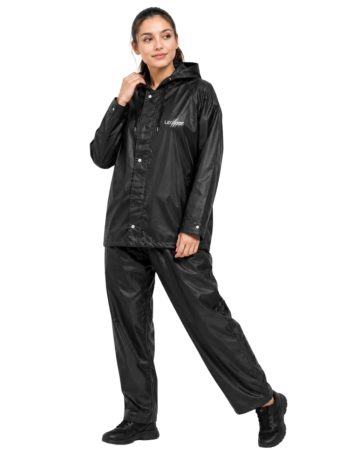 leotude Women's Waterproof Rain Suit with Hood & Transparent Face Shield | Lightweight Windproof Raincoat | Riding Rainwear | Full Body Rain Gear for Bike, Travel & Outdoor Use | Black-picture-19