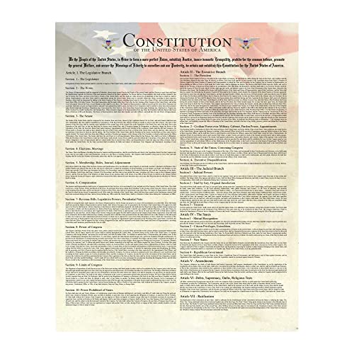 Constitution Of The United States Of America Patriotic Wall Art Poster, This Parchment Replica American Flag Wall Art Poster Is An Ideal Wall Decor For Home, Military School Decor, Unframed - 11X14” #TOP12