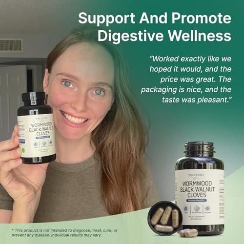 Image of VINATURA Wormwood Black Walnut Clove Capsules - Cleanse, Detox, Intestinal Guard Formula Supplement for Humans, with Wormwood herb, Black Walnut Extract Combination, 60 Capsules