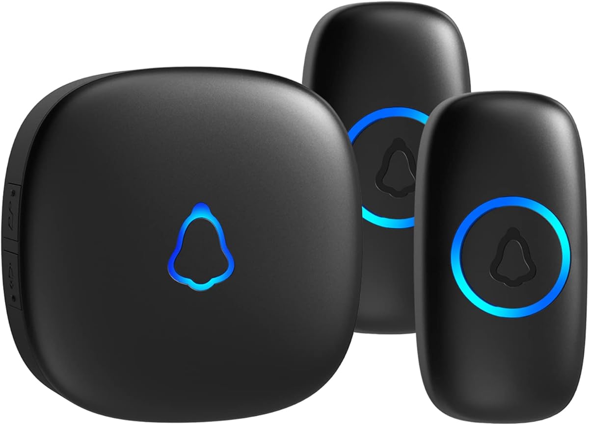 SECRUI Wireless Doorbell with 2 Buttons, Waterproof Mini Door Bell 1,000ft Range 110dB Mute Mode 58 Door Chimes & Colorful LED Flashing - Black - Amazon.com