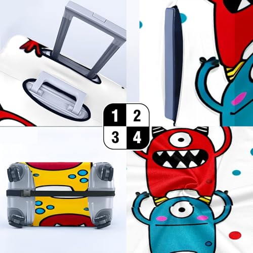 Compact Small Suitcase Cover Elastic Stretchable Protector for Carry-On Luggage Easy Access Handles Secure Fit Travel Sleeve Protective Sleeve Stylish Safety Stacked Monsters4