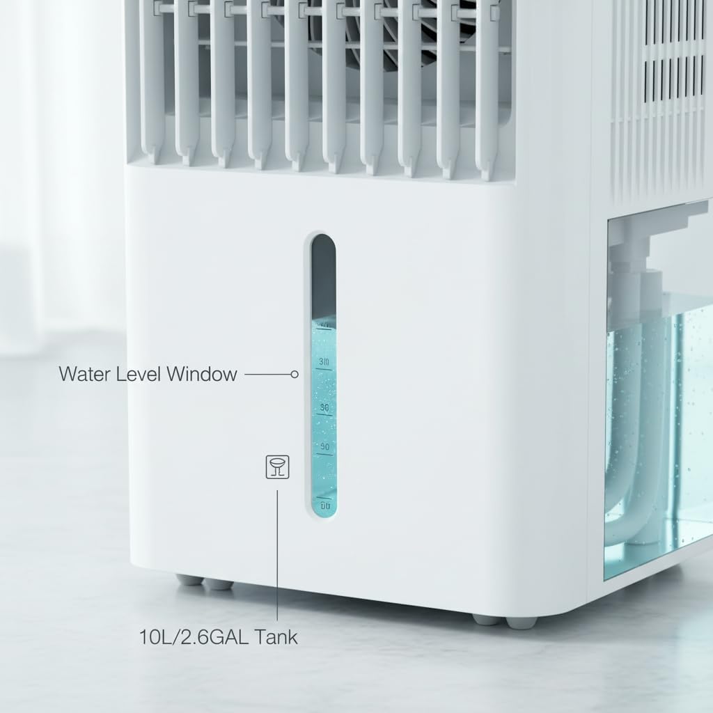 10L Evaporative Air Cooler,Portable Swamp Cooler with Remote Control, 3 Speeds & 3 Modes, 45W Energy Efficient Cooling Fan with Ice Packs and Casters for Bedroom Office