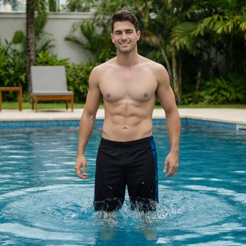 Image of LIMEE Men's Swimming Shorts | Quick Dry Stretch Swim Trunks with Drawstring | Lightweight Breathable Beach Wear, Pool, Gym & Running Shorts