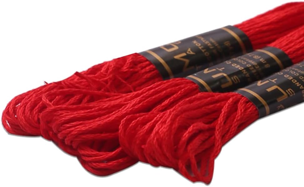 Pack of 3 Premium Embroidery Thread | 100% Egyptian Cotton Premium Skeins | Cross Stitch Embroidery Floss | Oeko TEX Certified Stranded Cotton (Bright Red 46)