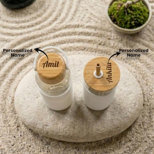Image of Giftana Personalized Borosilicate Glass Water Bottle 500ml with Glass Sipper Tumbler 450ml, Reusable Leakproof Drinking Bottle with Silicone Sleeve, Eco-Friendly Bottle for Office Gym Travel (White)