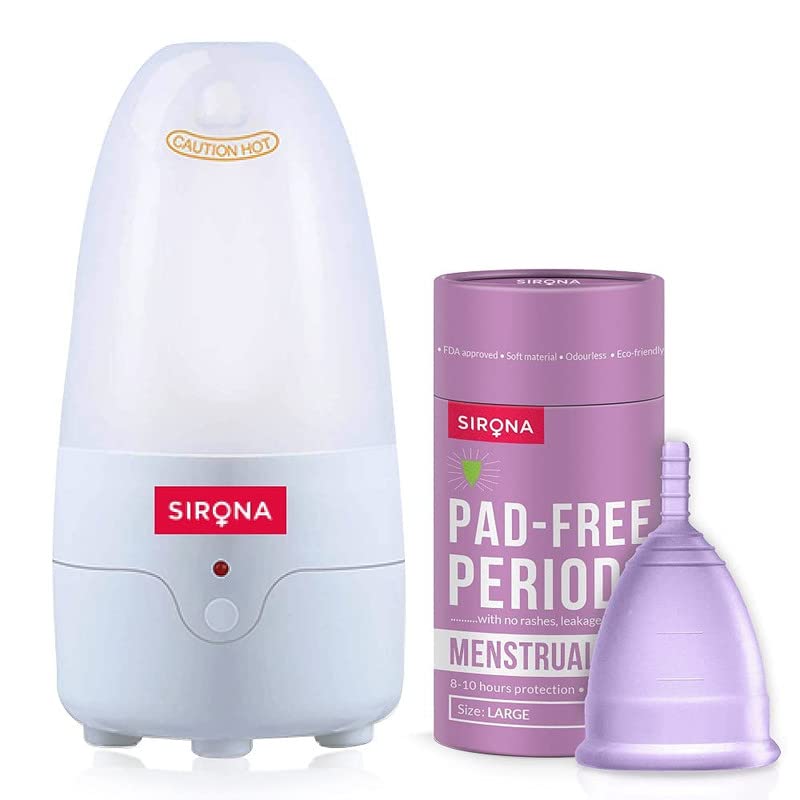 Sirona Reusable Menstrual Cup for Women - Large Size with Menstrual Cup Sterilizer - Clean your Period Cup Effortlessly - Kills 99% of Germs in 3 Minutes with Steam - 1 Unit,White (B099KDTVQT) Amazon Price History, Amazon Price Tracker
