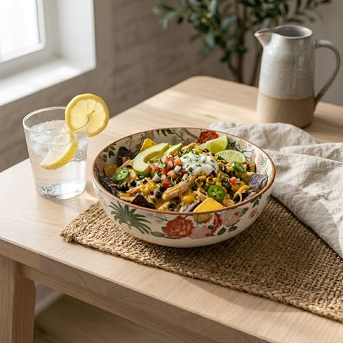 Image of SNS Palm Jumeirah Deep Serving Bowl | Premium Curry, Salad & Snacks Bowl | Semi-Matt Floral Dinnerware for Oats Pasta Fruits & Desserts | Tableware for Gifting (Deep Bowl, 1 Piece)