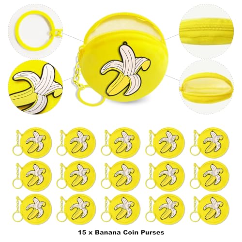 15 Pack Banana Coin Purse, Keychain Wallet Bag, Small Zipper Pouch, Party Favors for Fruit Themed Party, Baby Shower, Birthday, School Carnival Rewards, Travel, Classroom Prize2