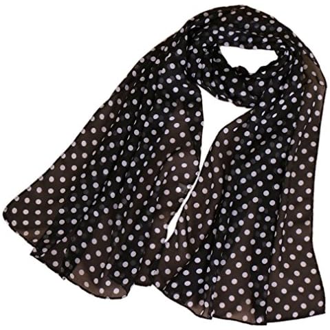 LMVERNA women's polka dot scarves printing chiffon silk scarf lightweight summer long scarfs wrap black (Black+White) Cover