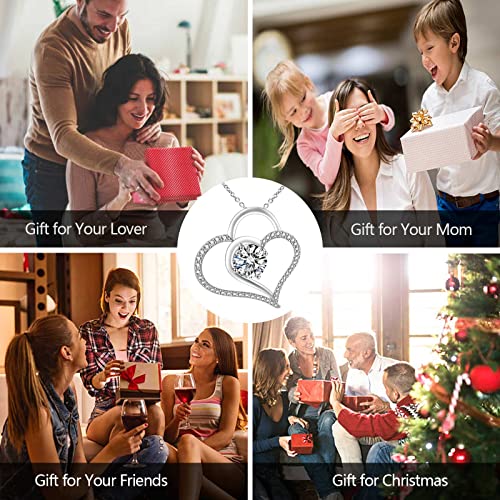 Arskro Love Heart Pendant Necklace For Women, White Gold Plated Cubic Zirconia Birthstone Necklace Cz Valentines Birthday Mother’s Day Anniversary Jewelry Gift For Women Mom Wife Girlfriend Girls #TOP5