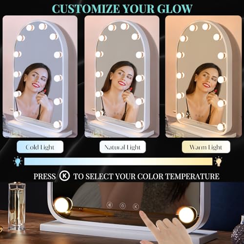 LUXFURNI 24.5 x 15.8 Lighted Hollywood Makeup Mirror with Smart Touch Control and 12 Dimmable Bulbs