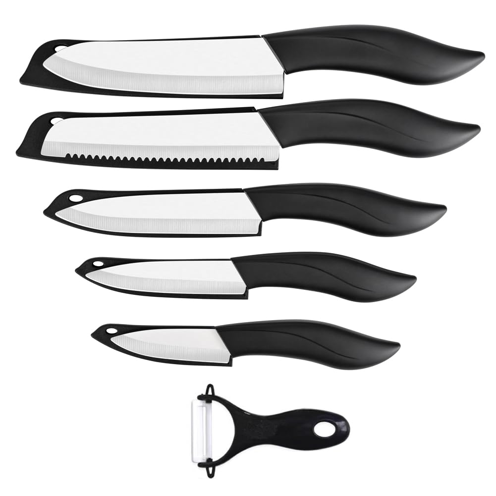 Set di coltelli in ceramica 6 pezzi coltelli in ceramica colorati con copertura set di coltelli da cucina include pelapatate coltello da paring da 3 pollici coltello da pane coltello da
