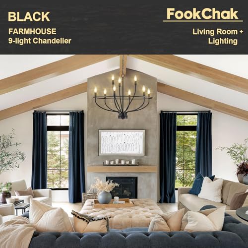 FookChak 9-Light Black Chandelier Light Fixture Classic Candle Chandelier Lighting Over Table for Dining Room Living Room Bedroom Foyer Kitchen Island, 28.54in, E12 by FookChak - Image 7