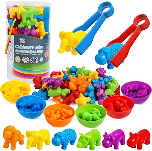 HOONEW Counting Animals Toys Matching Games with Color Sorting Bowls Preschool Learning Activities for Math Montessori STEM Educational Sensory Toys for Kids Aged 3 4 5 Year Old Boys Girls