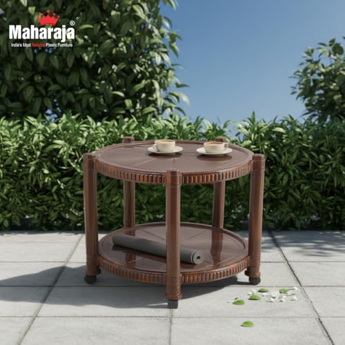 Image of Maharaja Plastic Coffee Table with Wheels - Multipurpose Trolley Table for Home, Living Room, Balcony & Office Use (Teakwood.)