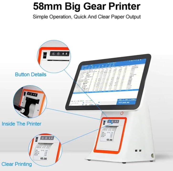 Caisse enregistreuse Intelligente, Caisse enregistreuse Tout-en-Un, Moniteur de Caisse à écran Tactile LCD, Terminal de Point de Vente avec Scanner Portable,Black