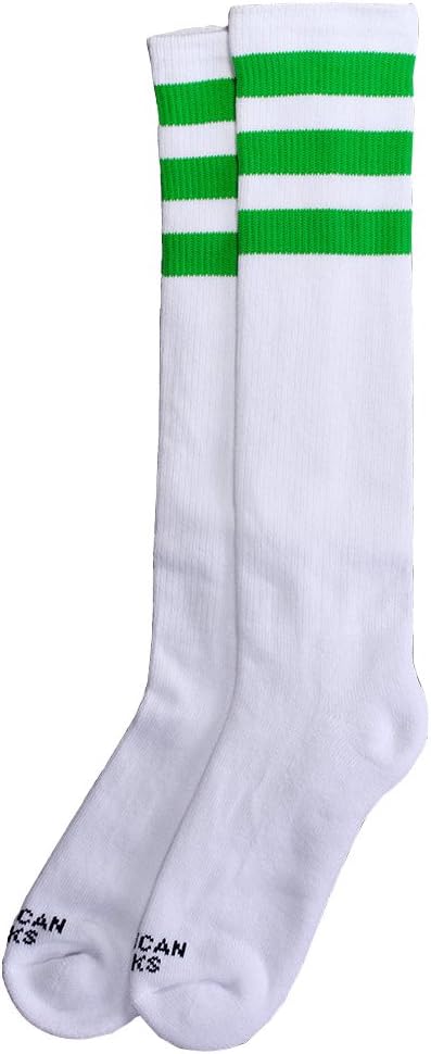 American Socks Green Stripe High Retro Skate Roller Derby Sock - O/S (UK 4-11)