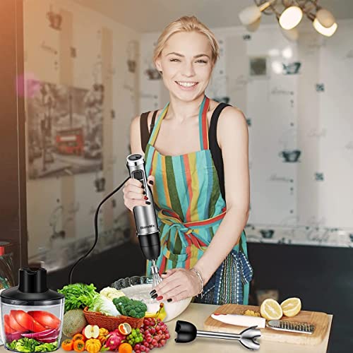 Image of BioloMix Stainless Steel Hand Blender, 800 Watt Immersion Blender set | 6 Speeds, immersion blender handheld with 500 ml Measuring Cup and 600 ml Jug, Whisk