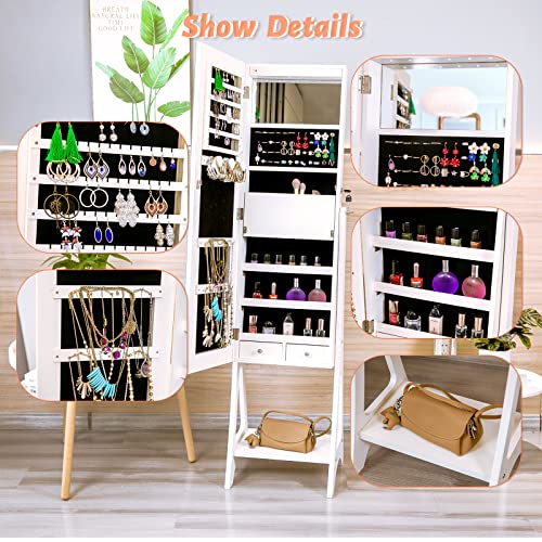 KEDLAN-Standing-LED-Mirror-Jewelry-Armoire-Lockable-Jewelry-Organizer-Large-Full-Length-Jewelry-Cabinet-with-Drawers-Exclusive-Dressing-Jewelry-Organizer-White